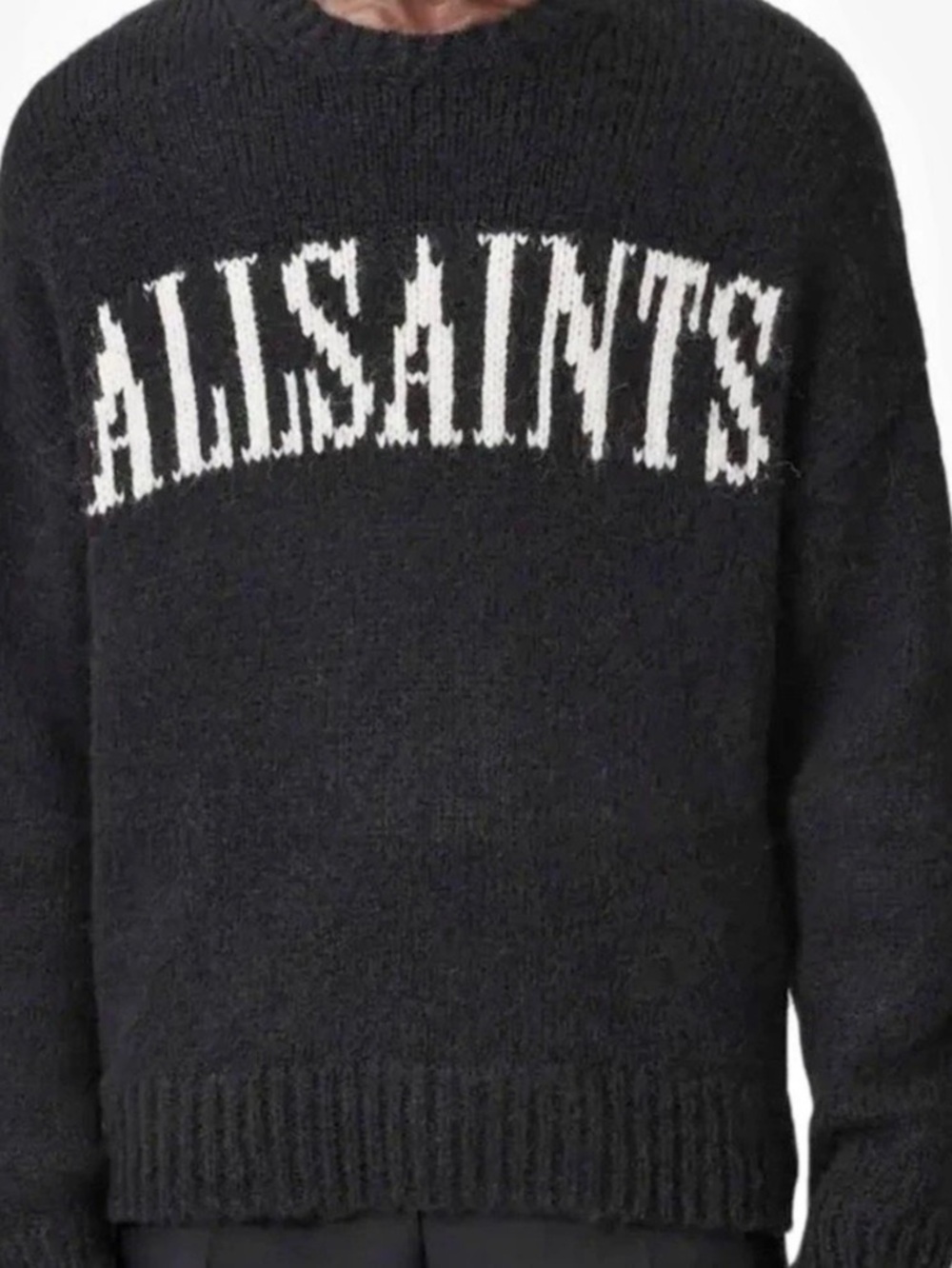 AllSaints Ridges Oversized Graphic Sweater Black Crewneck
